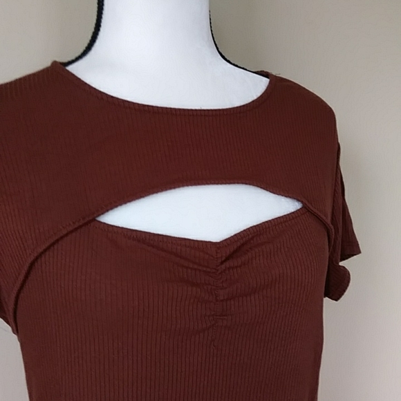 No Boundaries Peek A Boo Ribbed Look Top Junior XL (15-17) Brown - Picture 5 of 11
